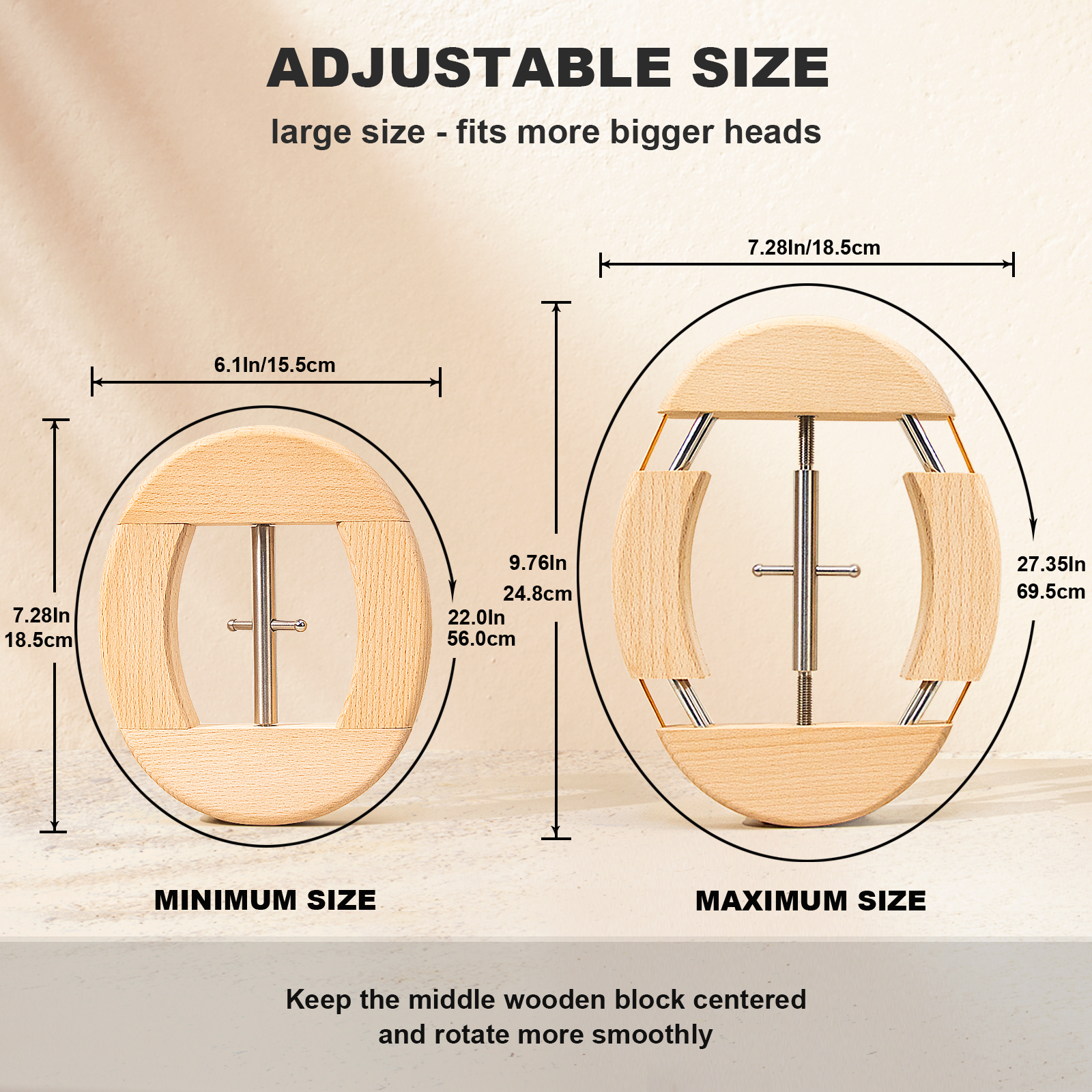 4 Way Hat Stretcher for Fitted Hats, Cowboy Hat Stretcher for Men Fits All Caps - Beech Wood, Heavy Duty of Hats Extender, Widener Shaper Large Size Hat Jack w. Sliding Wrench