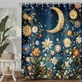 thumbnail image 3 of Flower Moon Plants Black Shower Curtain, Watercolor Plant Leaves with Floral Bathroom Decor , Wildflower Waterproof Fabric Shower Curtain Set with Hooks 70X70in, 3 of 5