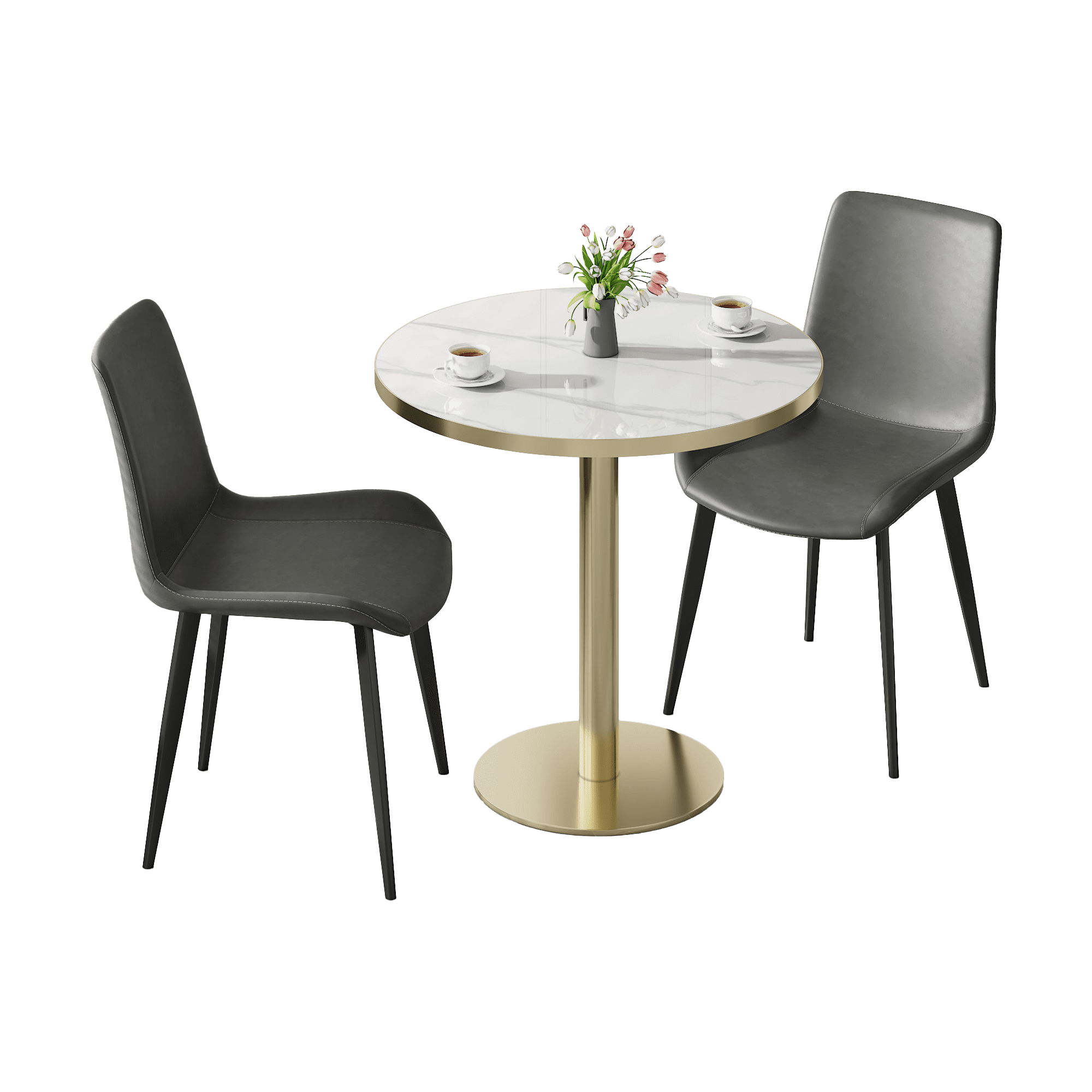 31.5 in Round Tulip Dining Table, Sintered Stone Top, Gold+White