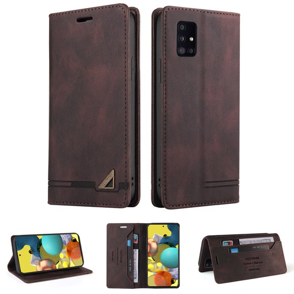 Wallet Case for Galaxy A51 4G Credit Card Holder,  [RFID Blocking] [Shockproof Interior Case] PU Leather Folio Kickstand Magnetic Flip Folding Cover Compatible with Samsung Galaxy A51 4G,Brown