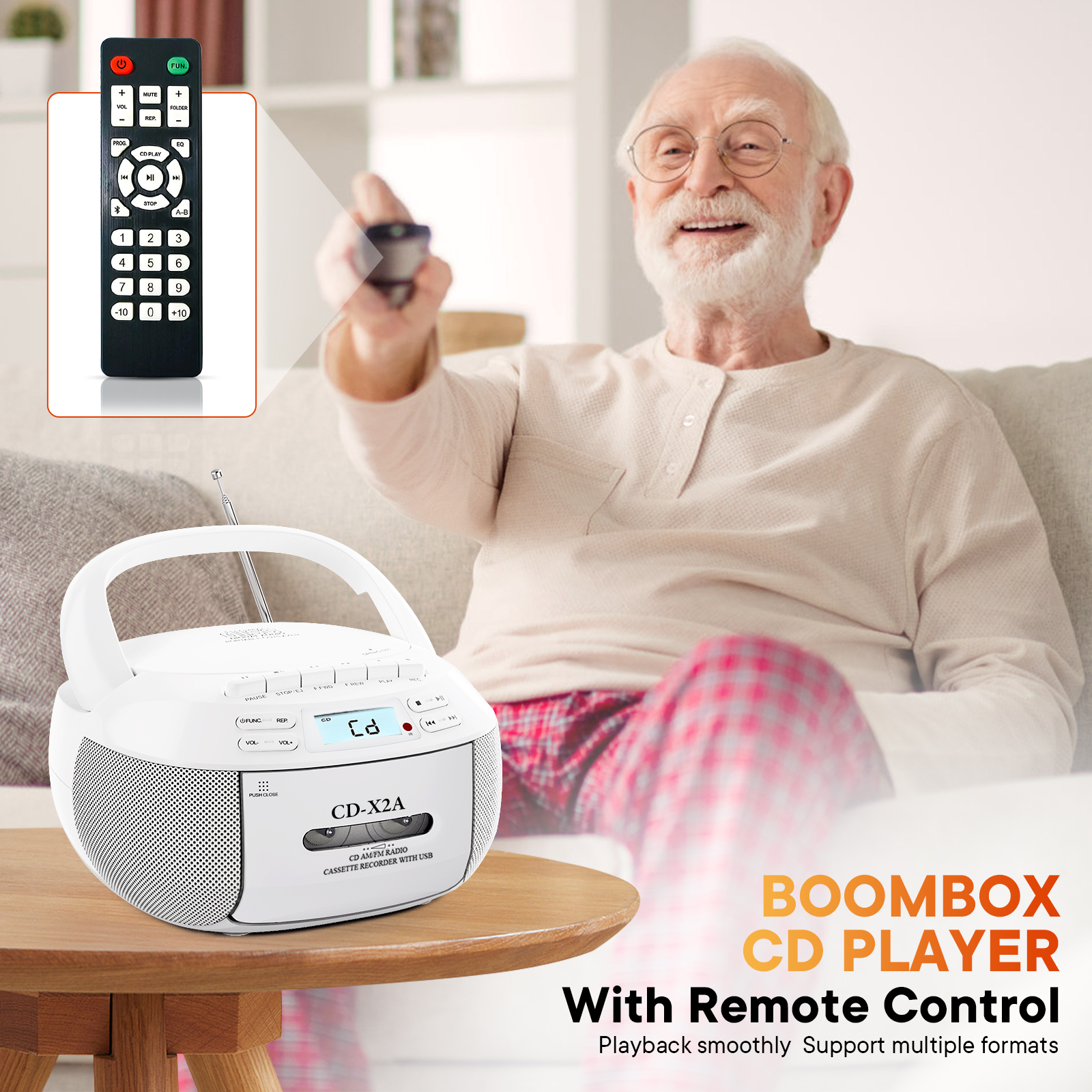 KUEPHOM CD Player Boombox with Cassette, Bluetooth & Radio photo 2