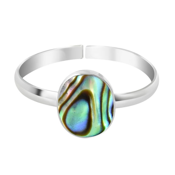 Cute Oval Abalone Shell .925 Silver Toe/Pinky Ring for Female Adult Anniversary