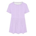 thumbnail image 5 of ATOYSOY Women's Short Sleeve T Shirts Eyelet Plus Size Tops Loose Tunic Solid Color Tees Trendy Causal Workout Comfy Round Neck Pullover Retro for Girls Purple L, 5 of 7