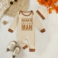 thumbnail image 2 of Gvdentm Newborn Baby Boy Romper Coming Home Outfits Letter Print Bodysuit Jumpsuit+Hat 2PCS Clothes Set(Beige,0-3 Months), 2 of 7