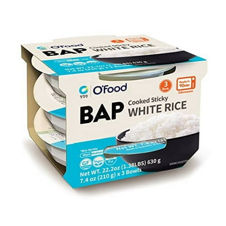 Chung Jung One O'Food BAP, Instant Cooked Sticky White Rice, Ready to Eat, Microwavable & Gluten-Free, Pack of 3