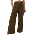 thumbnail image 6 of Wide Leg Pants for Woman Dressy Stretchy High Waisted Trousers with Pockets Casual Lounge Pants Brown 2XL, 6 of 10