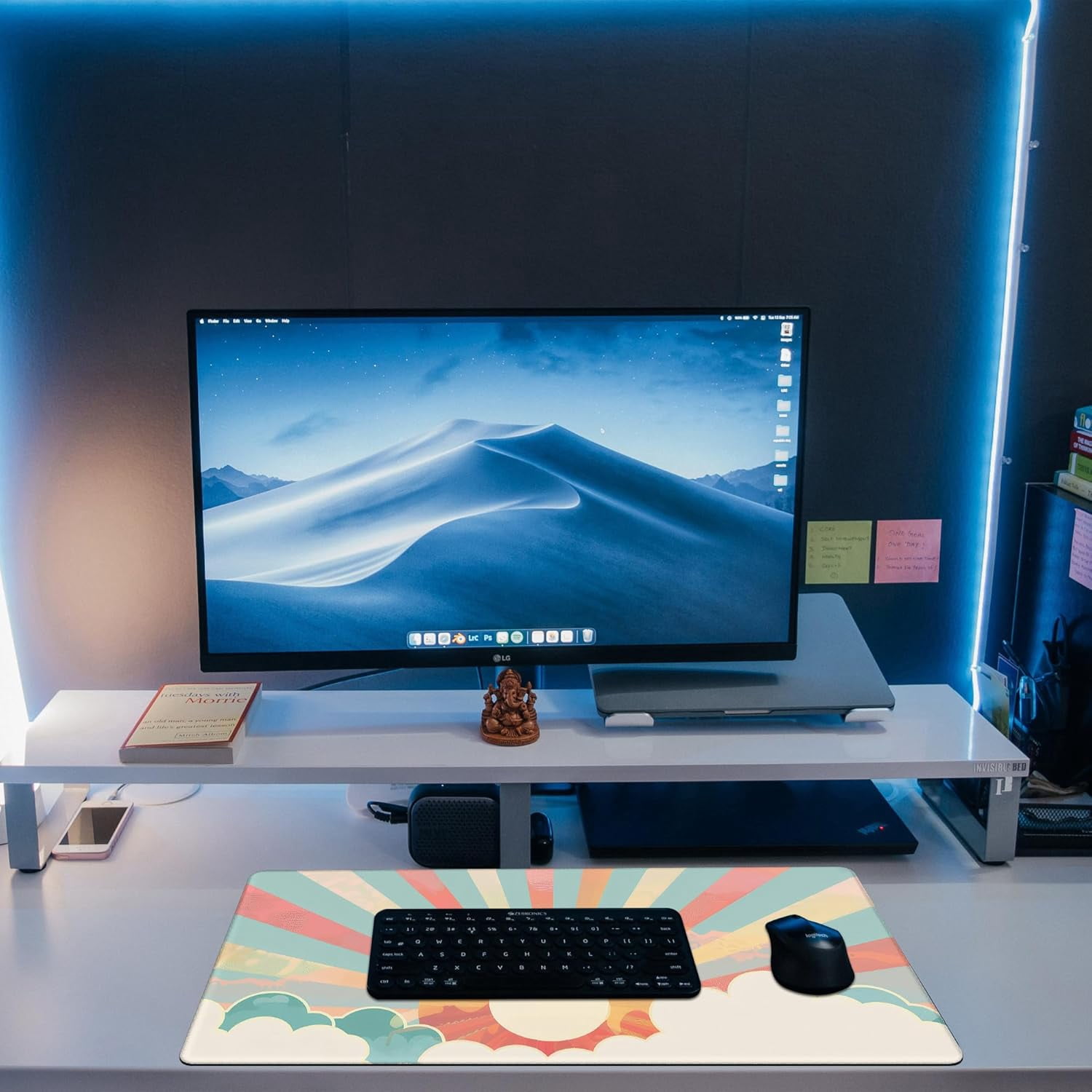 Large Gaming Mouse Pad for Desk, Boho Pastel Sun Desk Mat, Colorful Sunshine Desk Pad, 31.5"x15.7" Extended Big Computer Keyboard Mouse Pad with Non-Slip Base and Stitched Edge