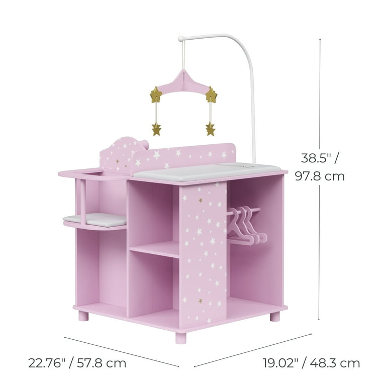 Olivia's Little World Wooden Doll Changing Station, Lilac/White