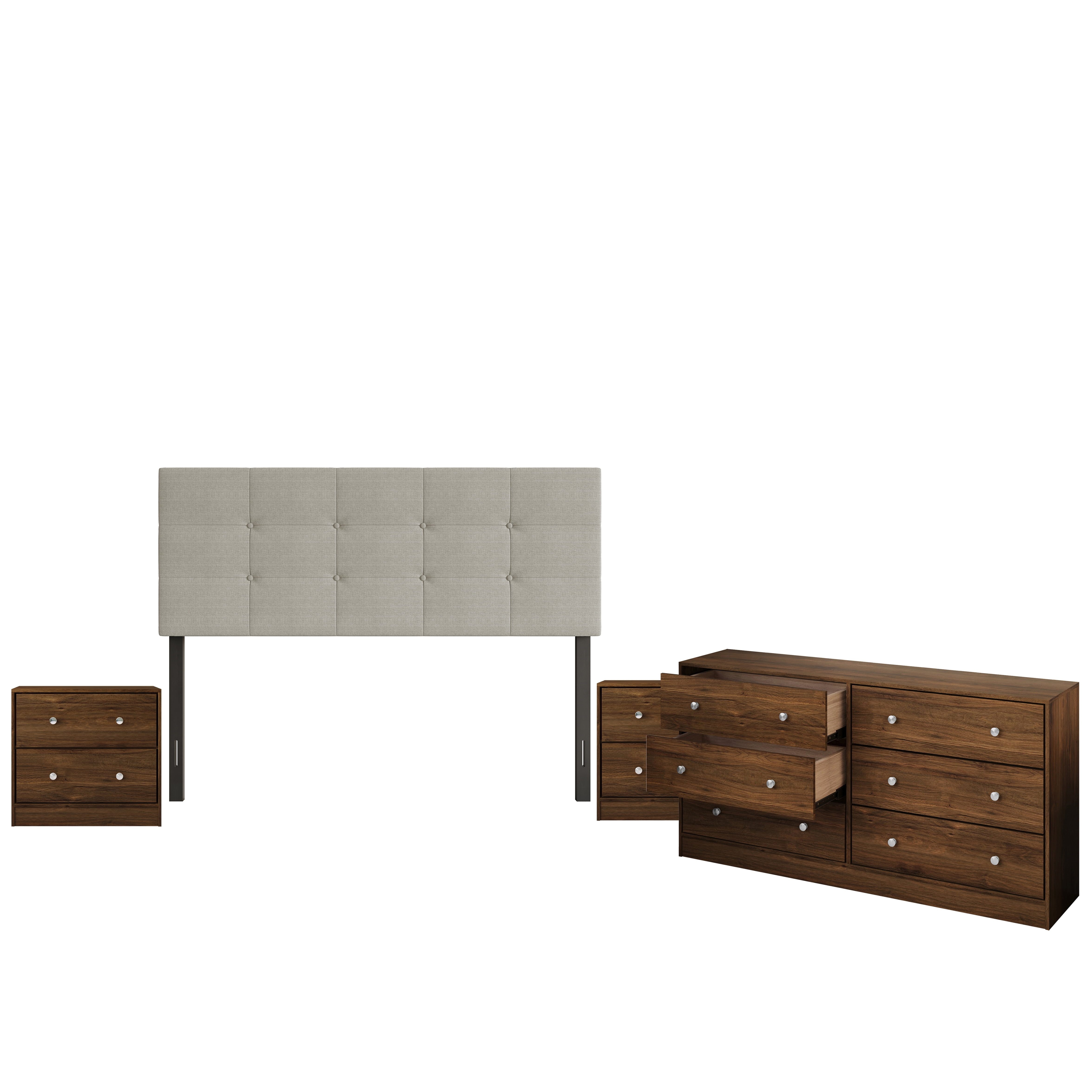 Home Design Gina Upholstered Headboard with Altoona Dresser and 2 Nightstands; Bedroom Set