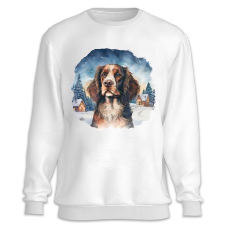 Hello Winter English Springer Spaniel Welcome Snowy Night Watercolor Vintage Sweatshirt Unisex Merch Springers Dog Lover Gifts - 01011