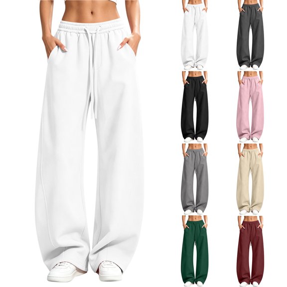 Chiccall Women's Fleece Lined Barrel Wide Leg Sweatpants Drawstring Elastic High Waist Jogger Pants Loose Thermal Loungewear