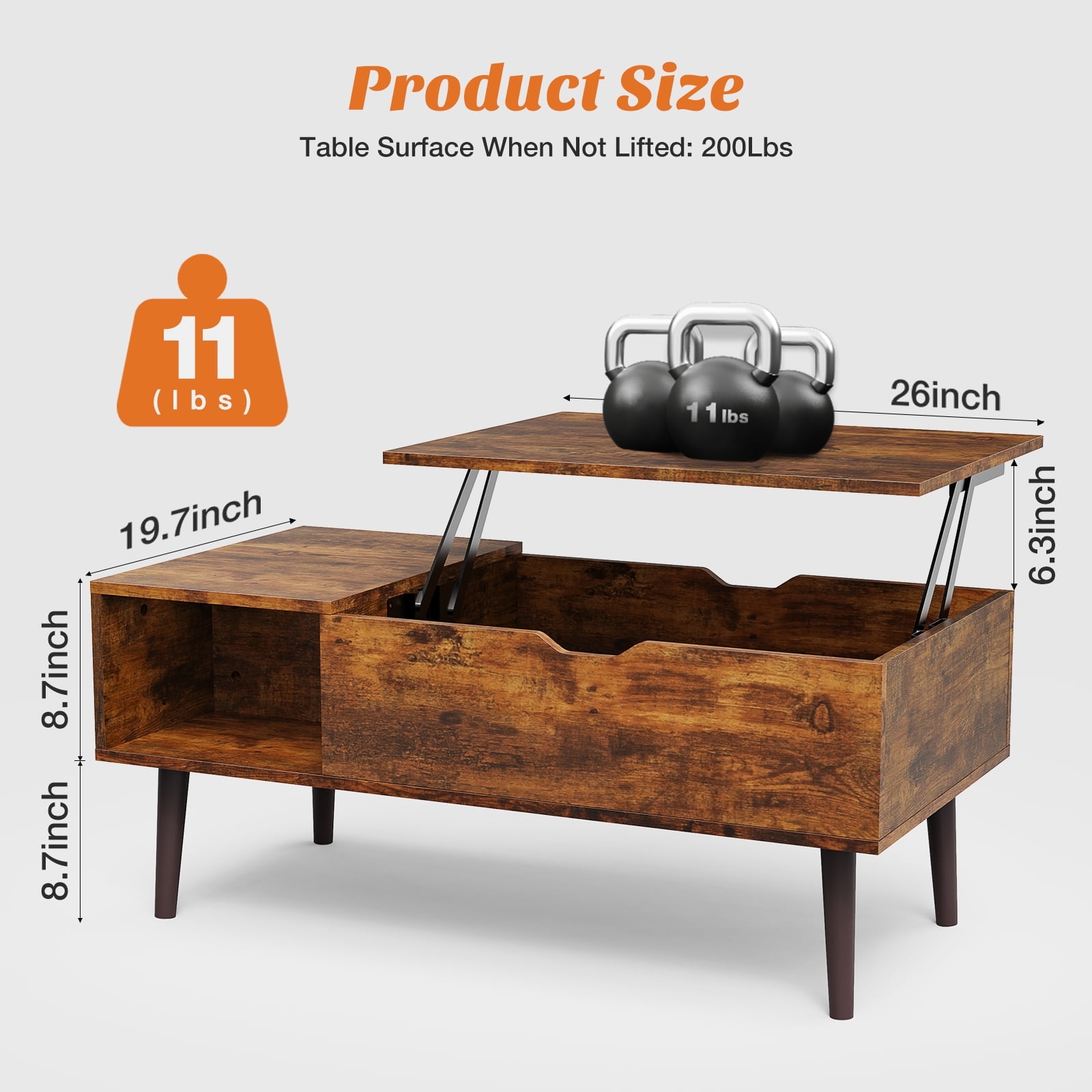 Living Room Table, Lift Top Coffee Table, Dining Center Tables with Storage Shelf and Hidden Compartment, Brown