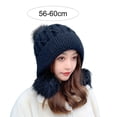 thumbnail image 6 of Eoperou Women Knitted Hat Three Pompoms Solid Color Brimless Windproof Autumn Winter Thermal Beanie Hat Ear Flap Hat Daily Wear, 6 of 8
