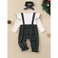thumbnail image 3 of Caoirhny Infant Baby Girl Fall Romper 3 6 9 12 18 Months Plaid Fake Two-Piece Ruffle Long Sleeve Bodysuit and Bow Headband 2 Piece Clothes, 3 of 9
