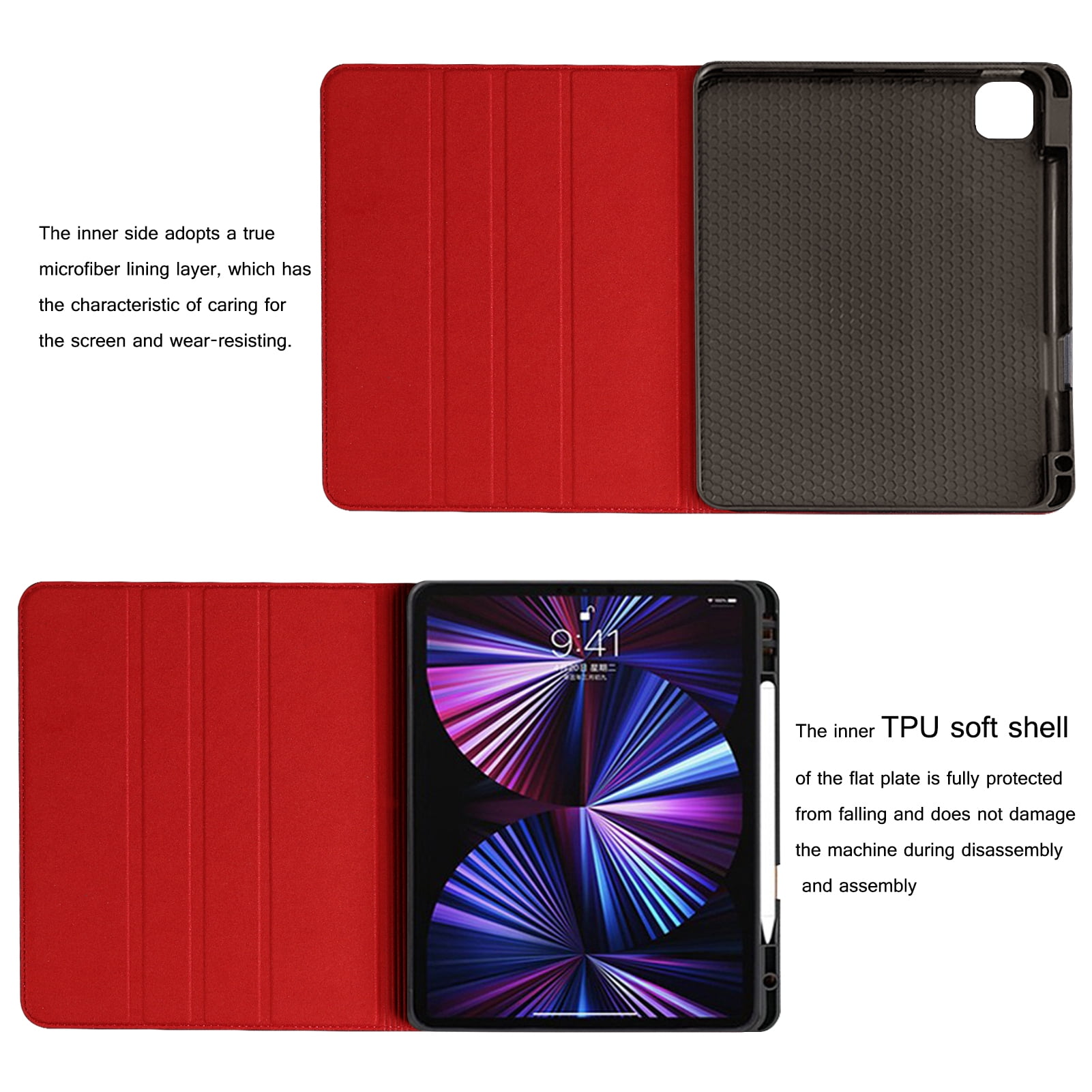 Gexmil For Ipad Pro 12.9-inch Case 6th/5th/4th/3rd Gen 2022/2021/2020/2018,Built-in Pencil Holder.Red