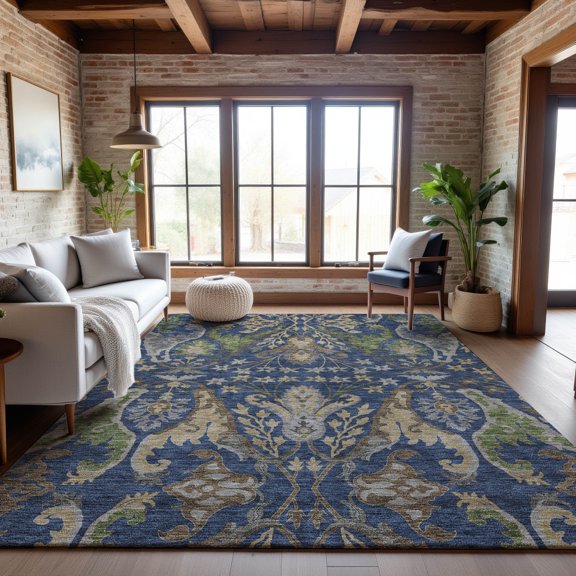Addison Rugs Mayfield Premium Machine Washable Transitional Global Navy Rectangle Rug, 9' x 12'