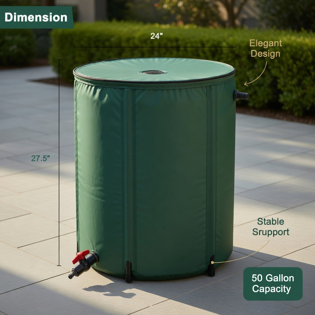Topcobe 53 Gallon Portable Collapsible Rain Barrel Water Collector, Portable Rain Collection System