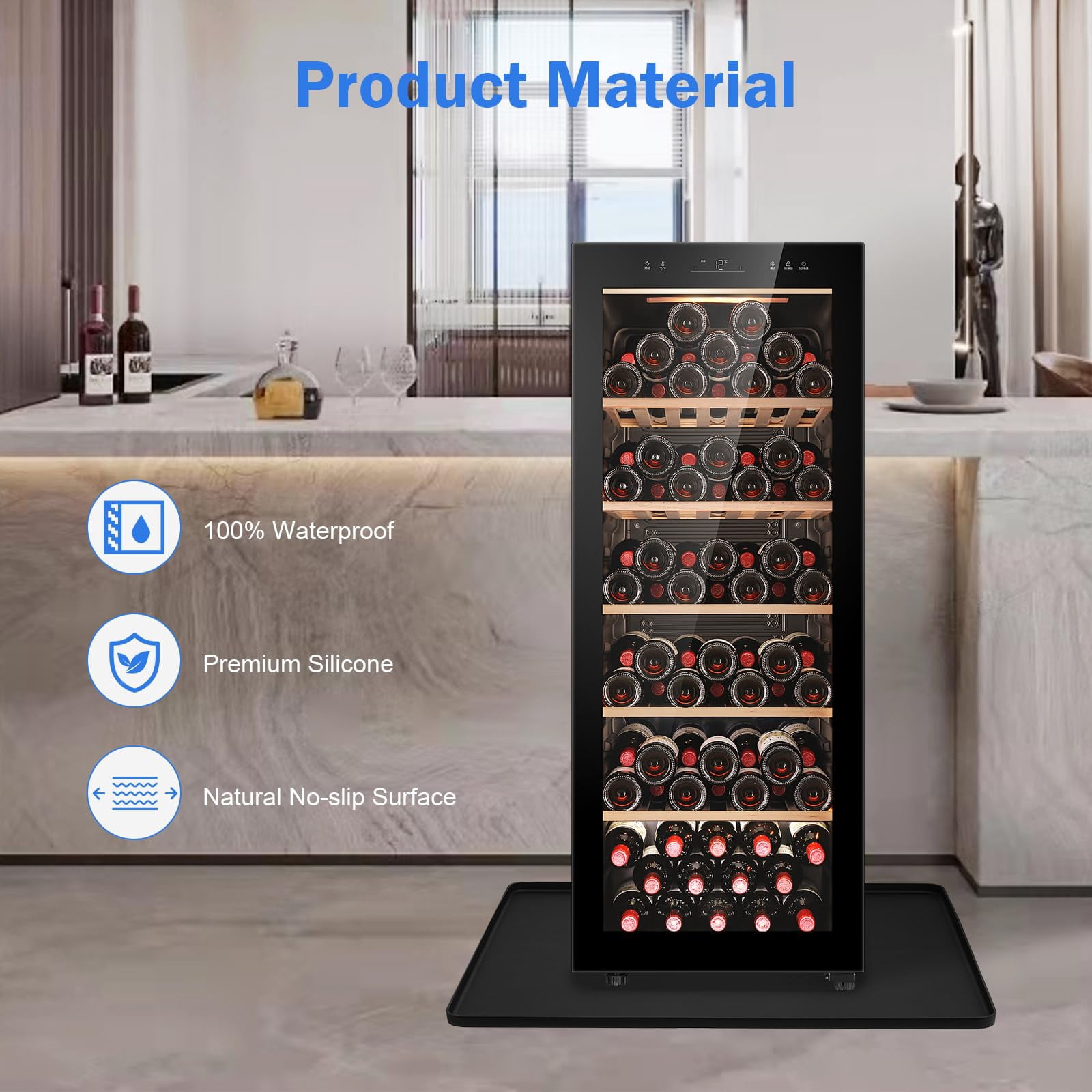 Mini Fridge Silicone Mat with Raised Edge, 23.6''x23.6'' Under Refrigerator Mat, Mini Fridge Beverage Refrigerator Freezer Wine Cooler Mat, Black