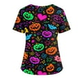 thumbnail image 3 of MLQIDK Halloween Print Scrubs for Women Pumpkin Ghost Bat Fun Nurse Uniform Shirts Short Sleeve Plus Size Scrubs Funny V-Neck Scrub Shirts Pumpkin Ghost Bat Printed Nurse Uniforms Purple 2XL, 3 of 4