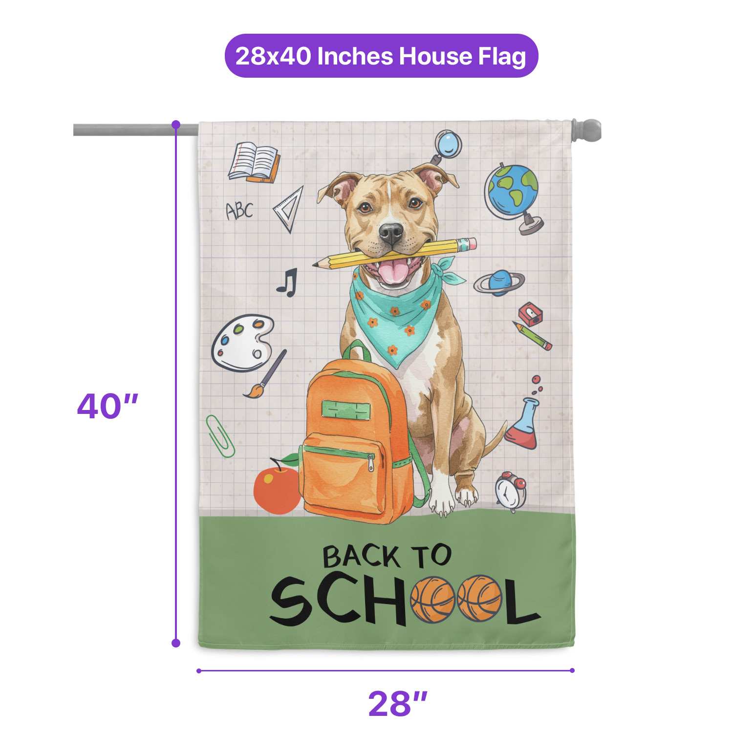 Hardworking Pitbull Ready Back to School New Year Classes House Flag 28x40in Double Sided Terrier Dog Lover Outdoor Decor - 12011
