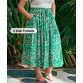 thumbnail image 6 of CASSIE LIZ Skirt for Women 3X Maxi Long Plus Size Pleated Boho Summer Skirts Green Floral Flowy Tiered Elastic High Waist Drawstring Skirts with Pockets 3XL 22W 24W, 6 of 8