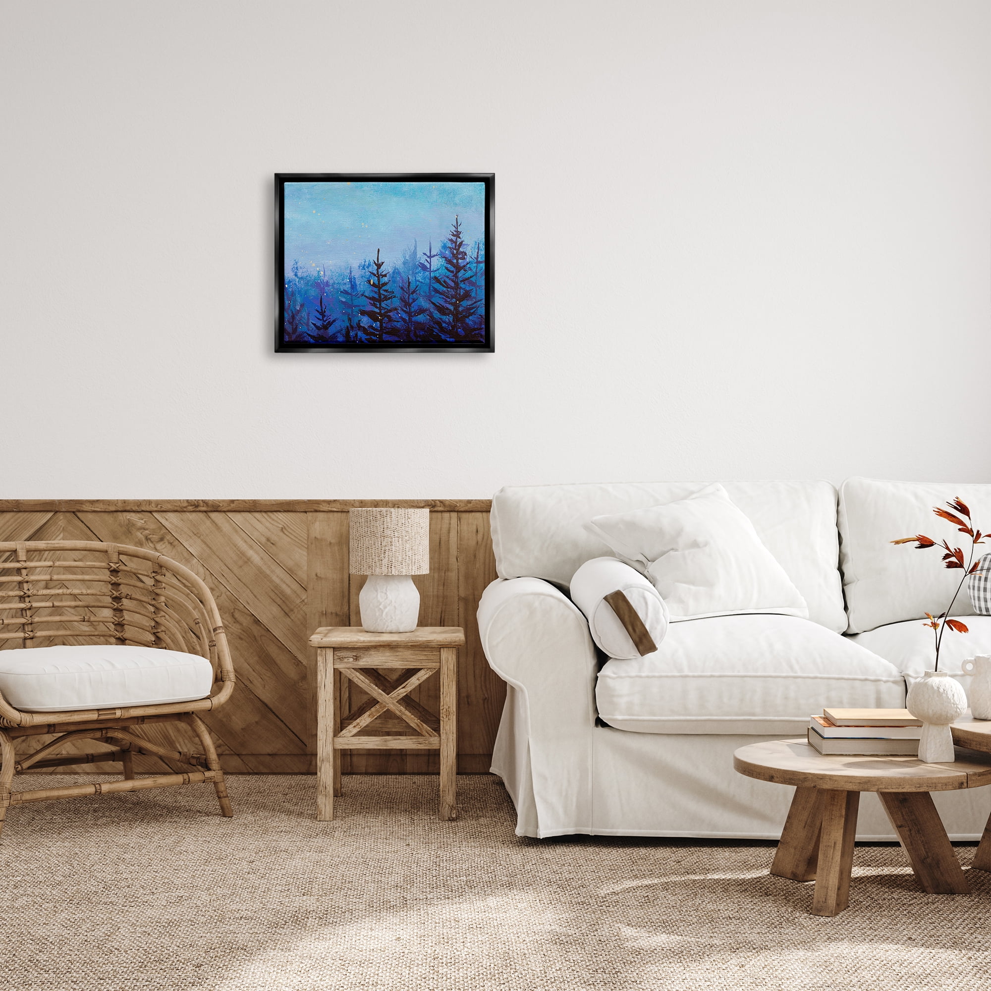 Stupell Industries Foggy Magical Forest Nature Painting Black Floater Framed Art Print Wall Art, 21 x 17