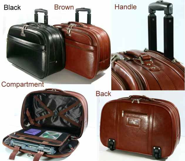 Leather Carry On Luggage with Wheels for Men, Small Rolling Suitcase Cabin  Bag with 16-inch Laptop Sleeve