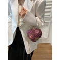 thumbnail image 3 of Women’s Burgundy Heart Shaped Clutch Purse, Sequin Beaded Evening Handbag with Chain Strap, 3 of 12