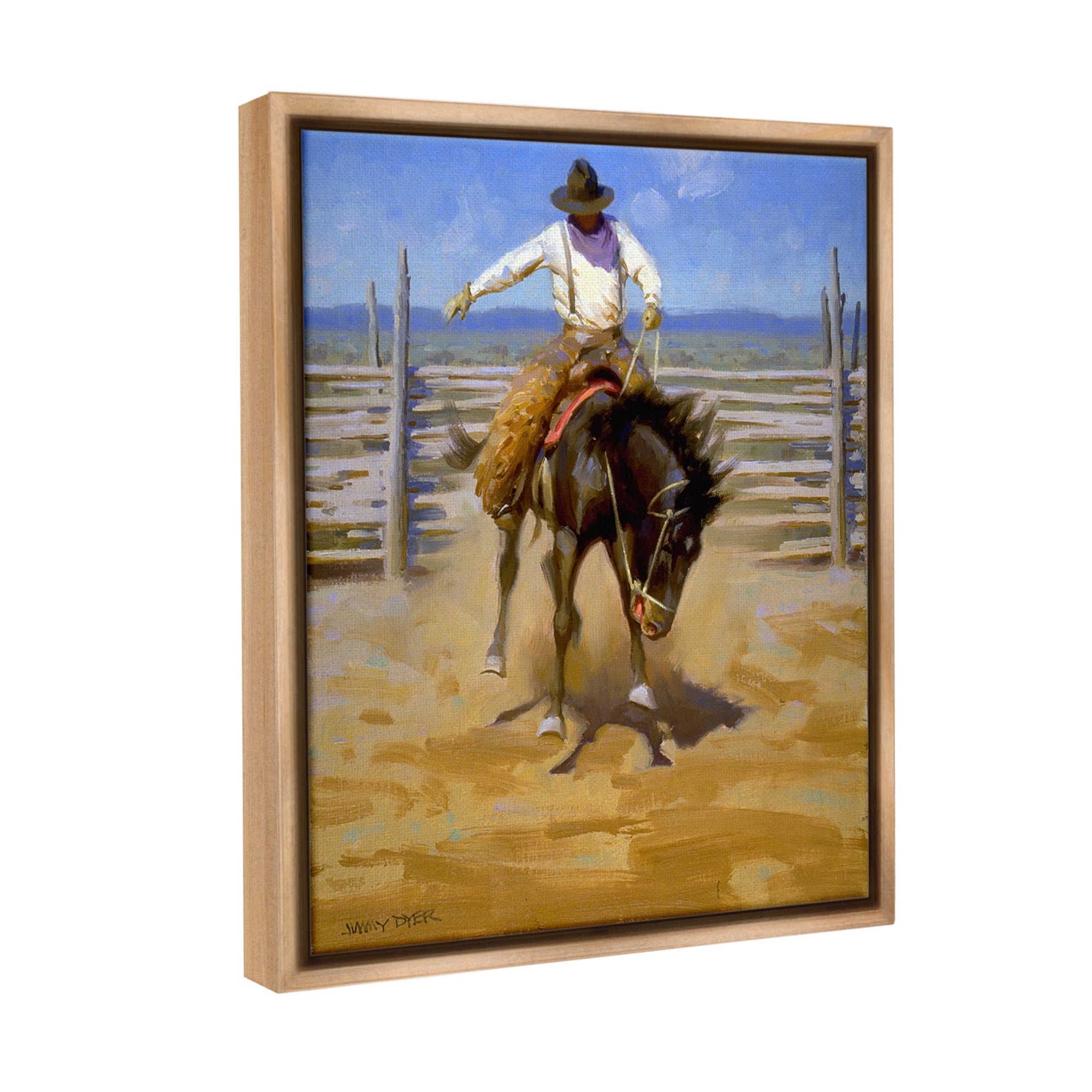 Stupell Industries Cowboy on Farm Landscape Painting Brown Floater Framed Canvas Art Print Wall Art, 17 x 21