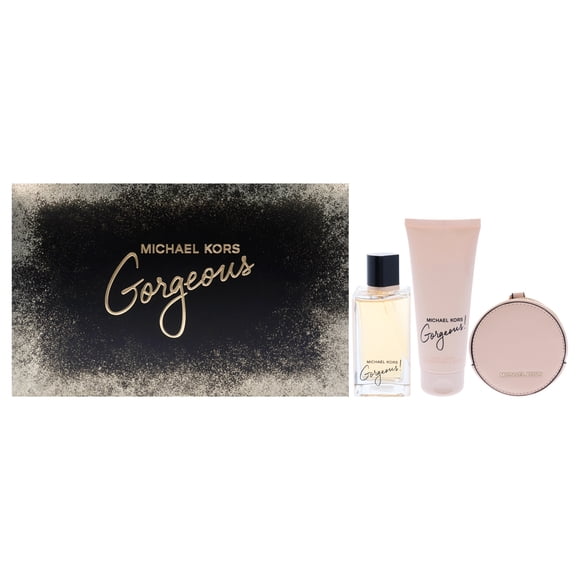 Gorgeous Michael Kors para mujer juego de regalo 3 piezas spray EDP 3.4 oz loción corporal 3.4 oz bolso redondo