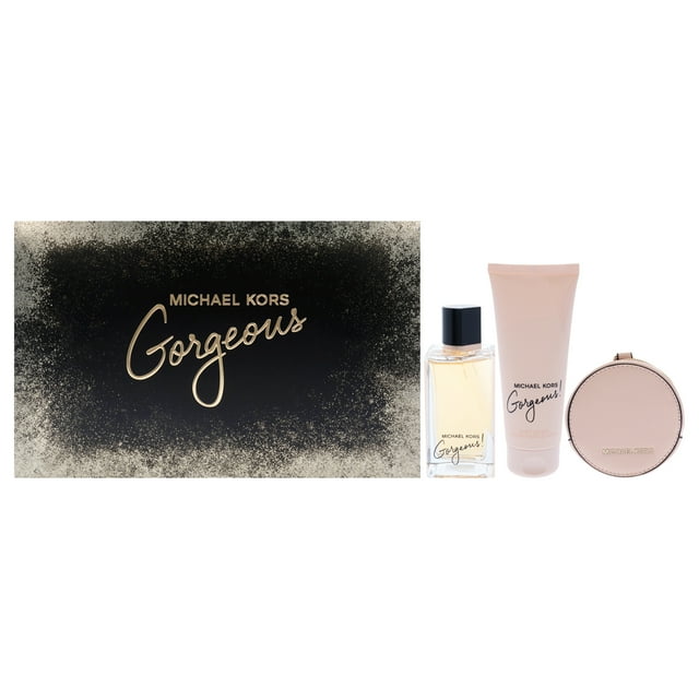 Gorgeous Michael Kors para mujer juego de regalo 3 piezas spray EDP 3.4 oz loción corporal 3.4 oz bolso redondo