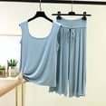 thumbnail image 2 of MGDXOX Women's 2 Piece Sleeveless Tank Top & Ruffle Hem Wide Leg Pants Pajama Set Soft Loungewear Sleepwear Light Blue XL, 2 of 5