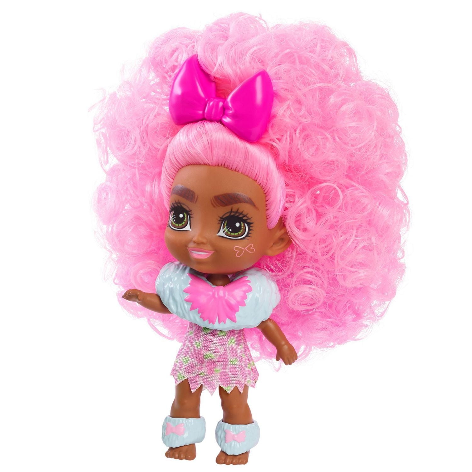 ​Cave Club Cave Tots Diva Tot Doll (Approx. 3.5-in) Small Doll with Dinosaur & Curly Pink Hair, Wearing Outfit & Accessories, Gift for 4 Year Olds and Up