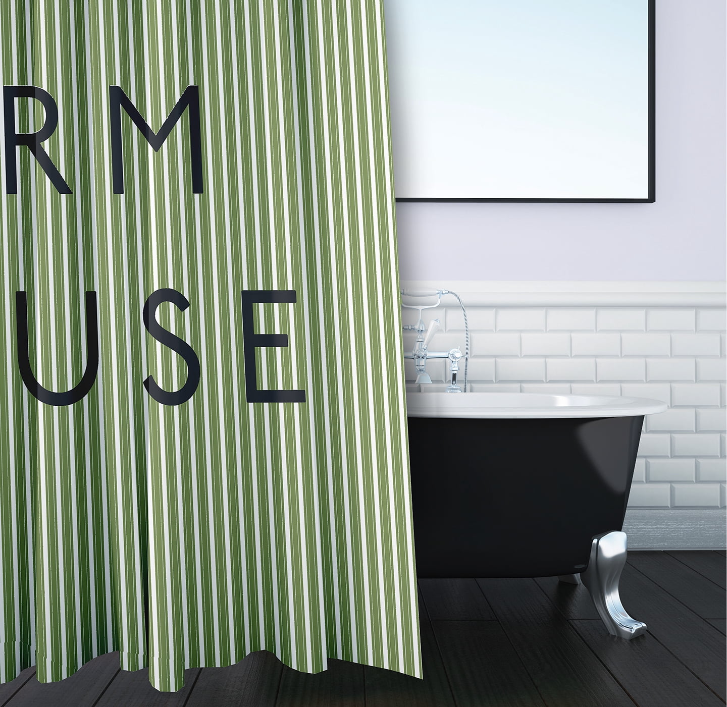 Simply Daisy 70" W x 73" L Farmhouse Ticking Polyester Shower Curtain, Light Olive Green [1 Ct]