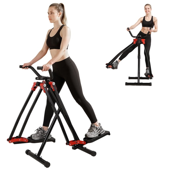 Air Walk Elliptical Exercise Machine, Foldable Elliptical Training Machine with LCD Monitor, Full-Body Cardio & Leg Stretch, Low-Impact Cross Trainer Glider Steppers for Home Gym, 220LBS Capacity