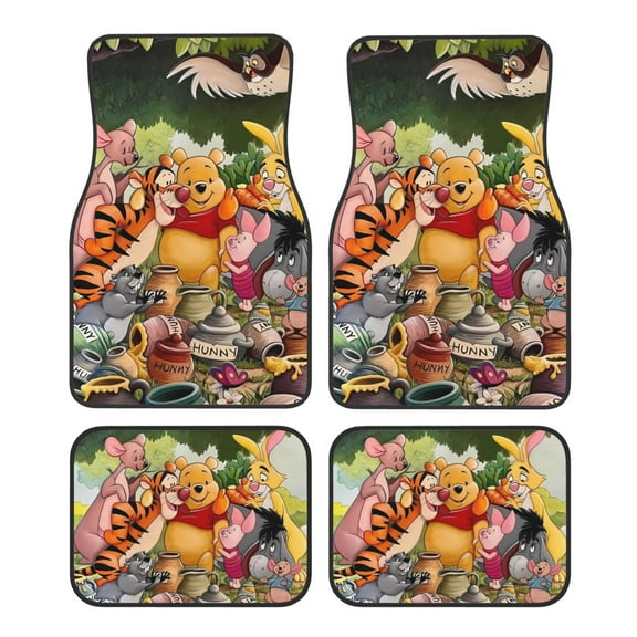 Car Foot Mat Set of 4 Pieces, Winnie The Pooh Car Carpet Full Set Floor Mats Fit for SUV, Vans, Sedans, Trucks