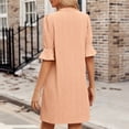 thumbnail image 5 of TaTaai Women's V-Neck Dress Solid Textured Jacquard Elbow-Length Sleeves Loose Fit Flowy A-Line Midi Casual Work Office Spring Summer Knee-Length Half Sleeve Dress Gift, 5 of 5