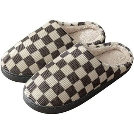 

PIKADINGNIS Fashion Checkboard Check Fuzzy Slippers for Women Men Warm Fluffy Fur Plush Soft House Shoes Color Contrast Grid Anti-slip Indoor
