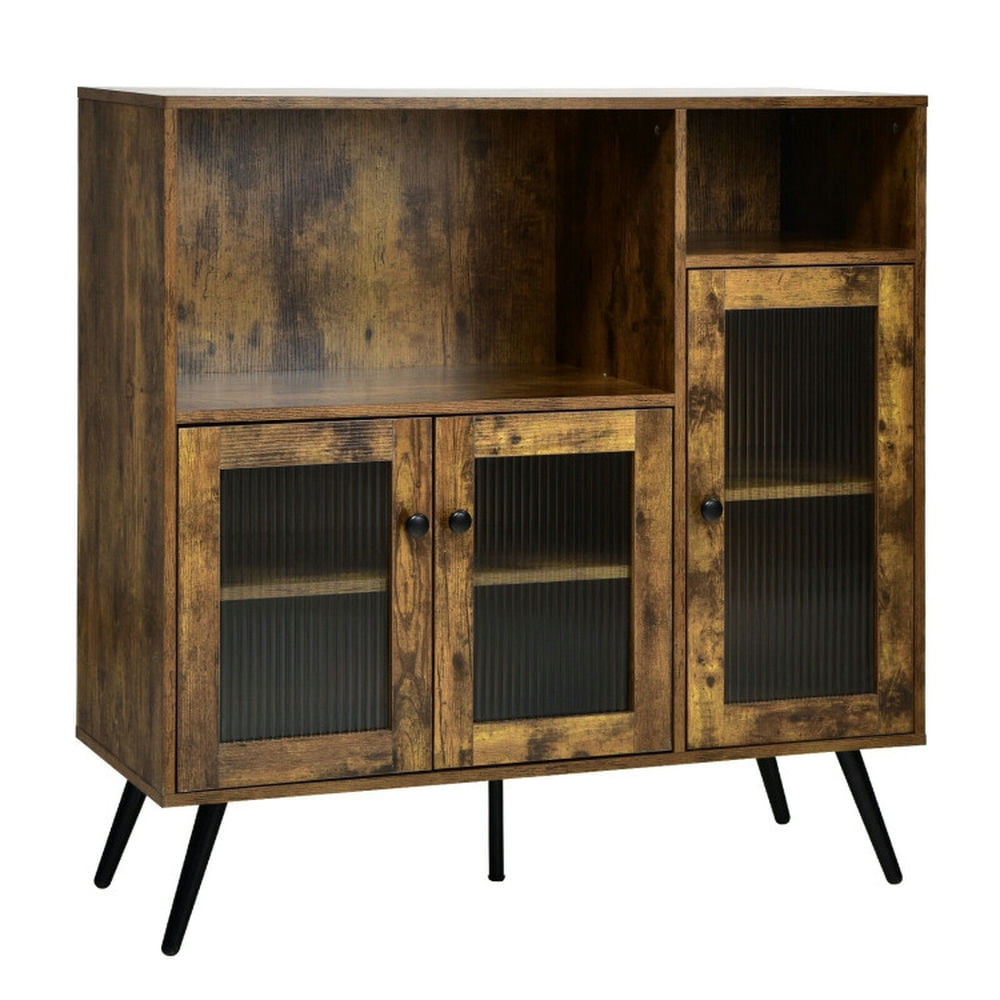 Finihen Kitchen Storage Cabinet, Buffet Sideboard, Buffet Kitchen Storage Cupboard with Glass Door and Adjustable Shelves, for Dining Room, Kitchen, Living Room, Rustic Brown Finihen Kitchen Storage Cabinet, Buffet Sideboard, Buffet Kitchen Storage Cupboard with Glass Door and Adjustable Shelves, for Dining Room, Kitchen, Living Room, Rustic Brown