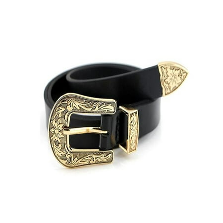 Double Sash - Women Fashion Lady Vintage Metal Leather Double Buckle Waist Belt Waistband - Gold