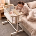 thumbnail image 3 of LINLUX Baby Bassinet, 6-Height Adjustable Newborn Bedside Bassinet with Wheels, All-Sided Mesh,Beige, 3 of 7