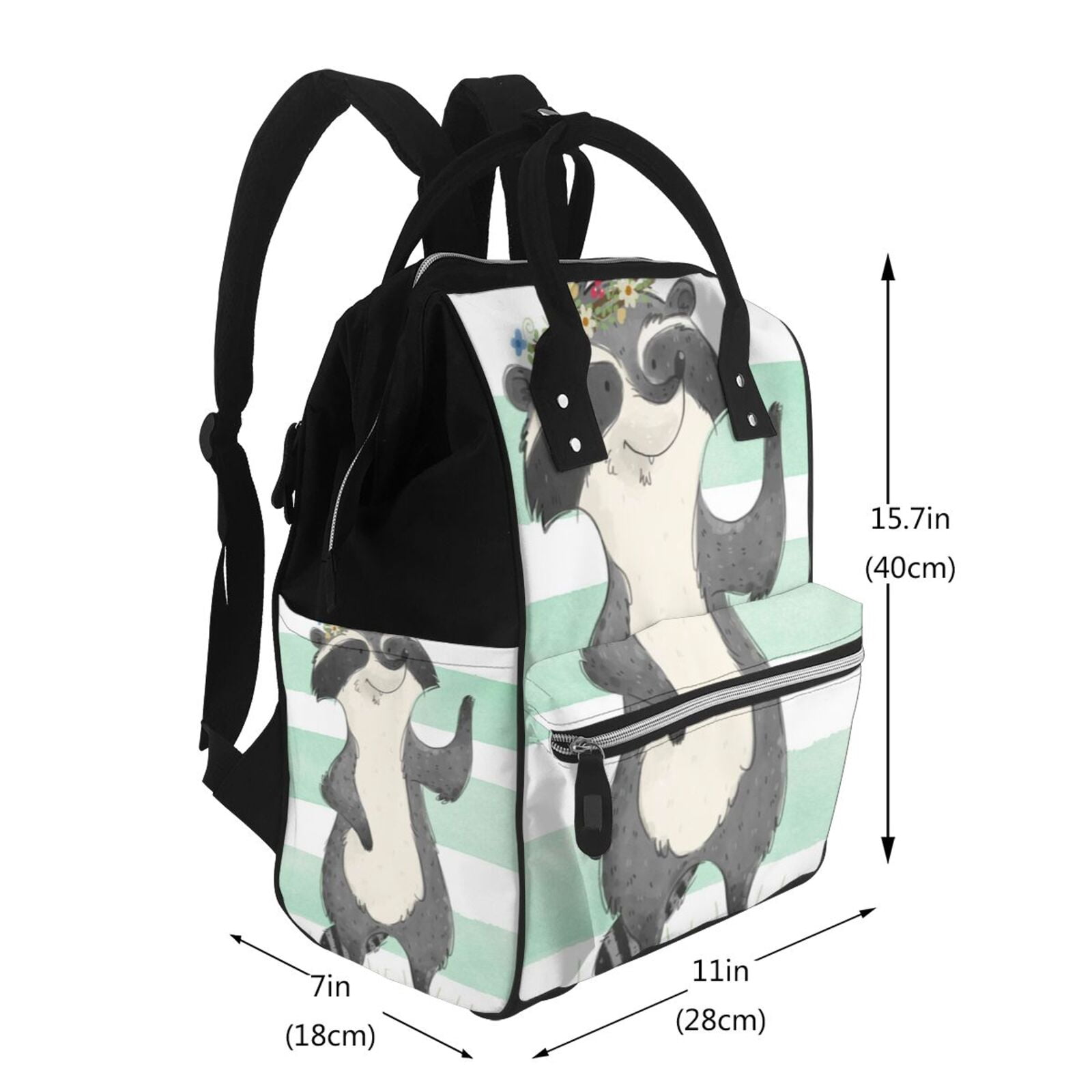 Ratiio Cute Raccoon Mummy Backpack - Waterproof Twill Canvas, Large Capacity Diaper Bag with Multiple Pockets and Adjustable Straps
