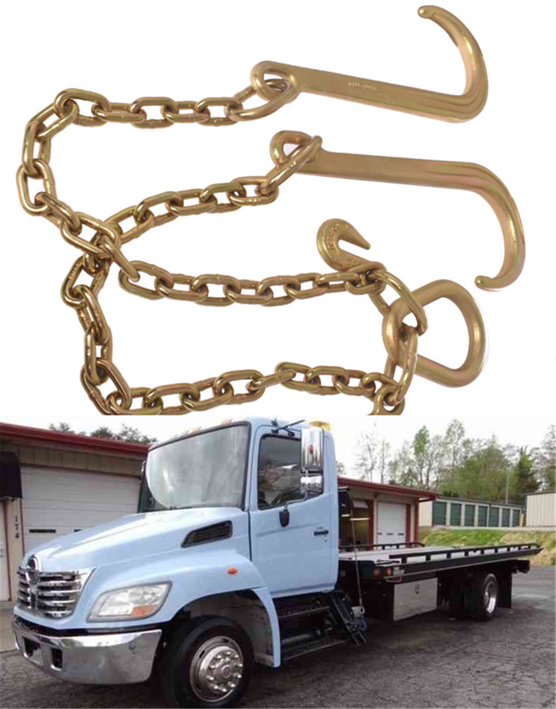 munirater 5/16 X 2 G70 Tow Chain J-Hooks V-Chain Replacement for Flatbed Truck Rollback Wrecker Carrier