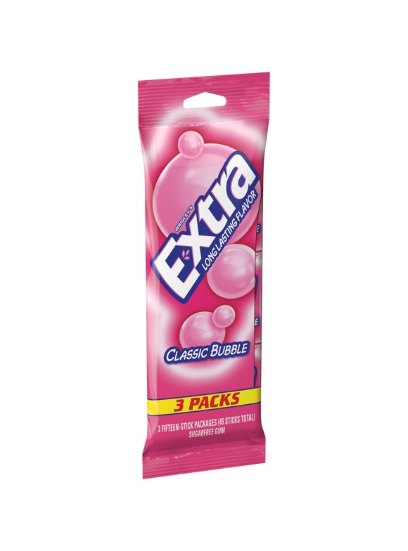 Extra Classic Bubble Gum Sugar Free Back To School Chewing Gum- 3 Pack