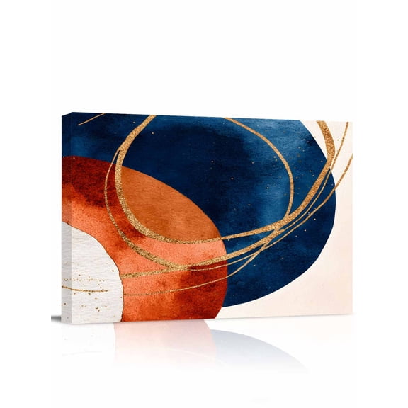 Navy Blue Burnt Orange Wall Art for Living Room,Canvas Picture Wall Decor for Bathroom Bedroom,Boho Art Modern Geometric Painting Artwork for Office Kitchen Hallway Dining Room Home Decor 24"x32"