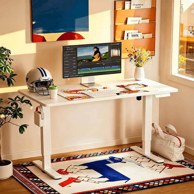 GUNAITO Height Adjustable Electric Standing Desk, 63 x 28 Inches Sit Stand up Desk, Memory Computer Home Office Desk, White