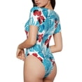 thumbnail image 4 of Uemuo Hawaiian Style Pattern Women's One Piece Short Sleeve Swimsuit Rash Guard Surfing Modest Quick-drying Swimsuit Beach Essentials-Large, 4 of 9