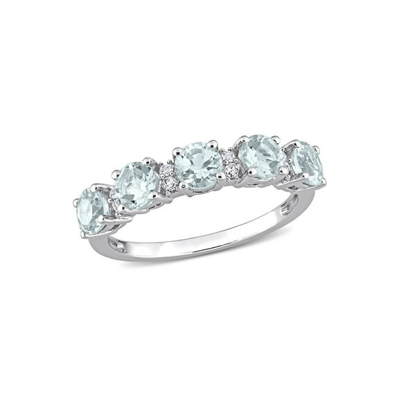 1.37 Carat (Ctw) Ultra-Light Aquamarine and White Topaz Band Ring in Sterling Silver for Women