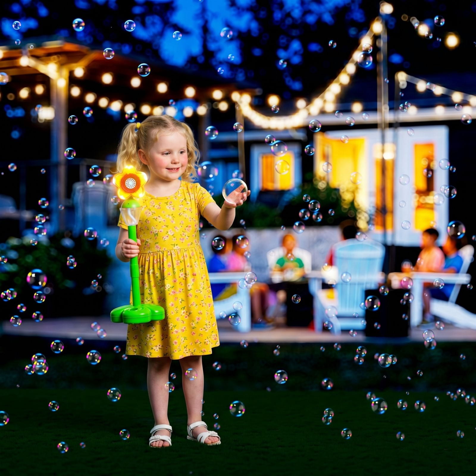 Automatic Bubble Machine, 2026 New Standing Bubble Blower with Lights & Music, Adjustable Height Bubble Maker, Bubble Machine for Parties Birthday Wedding Outdoor (Yellow Sunflowers)