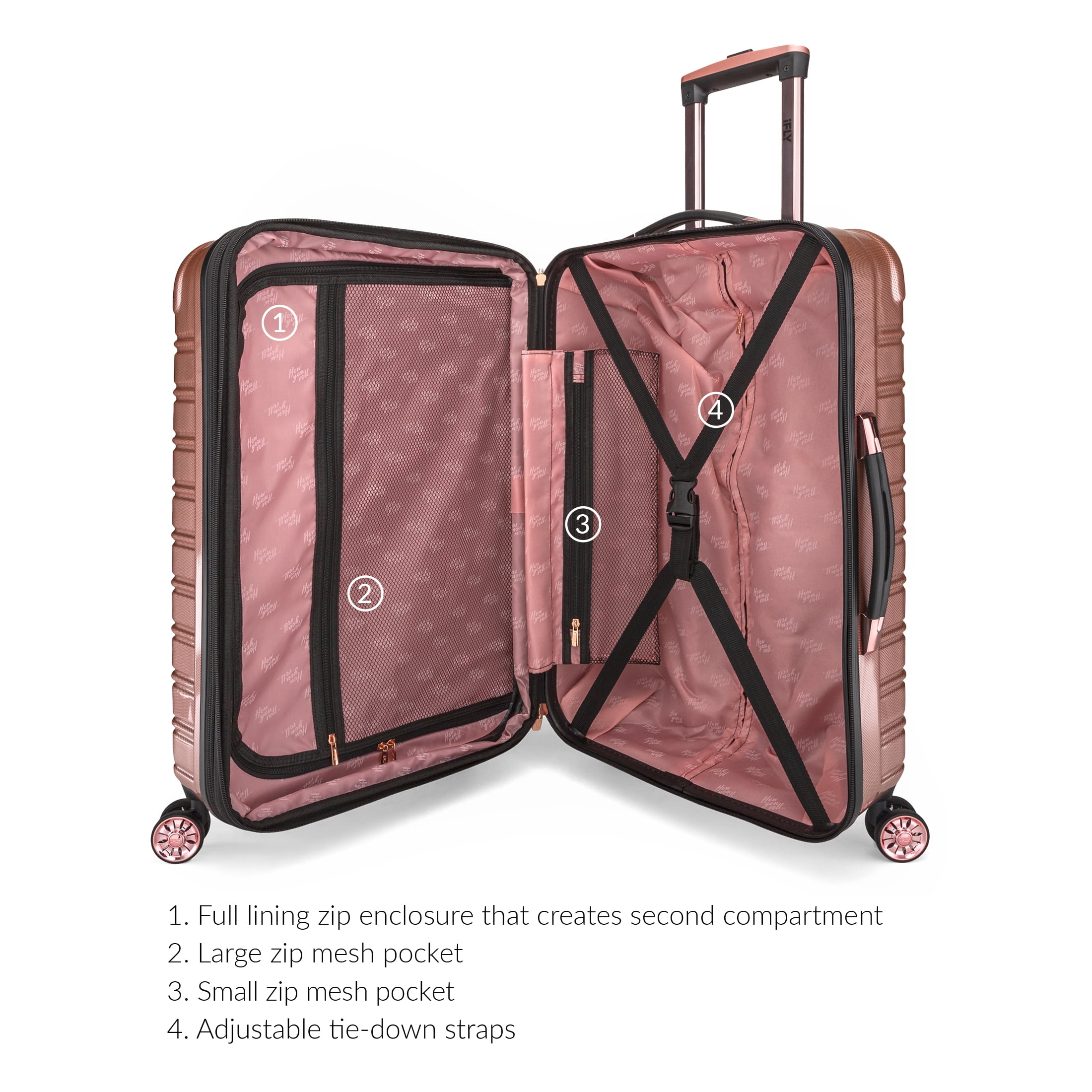 iFLY Hardside Luggage Fibertech 2 Piece Set, 20-inch Carry-on and 28-inch Checked Luggage, Rose Gold - 1